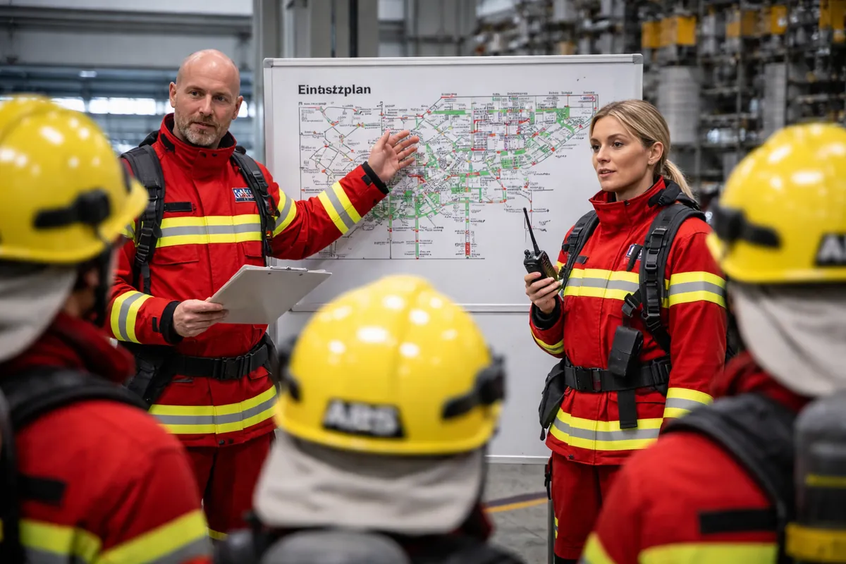 Brandwache Einsatzbesprechung in Deutschland